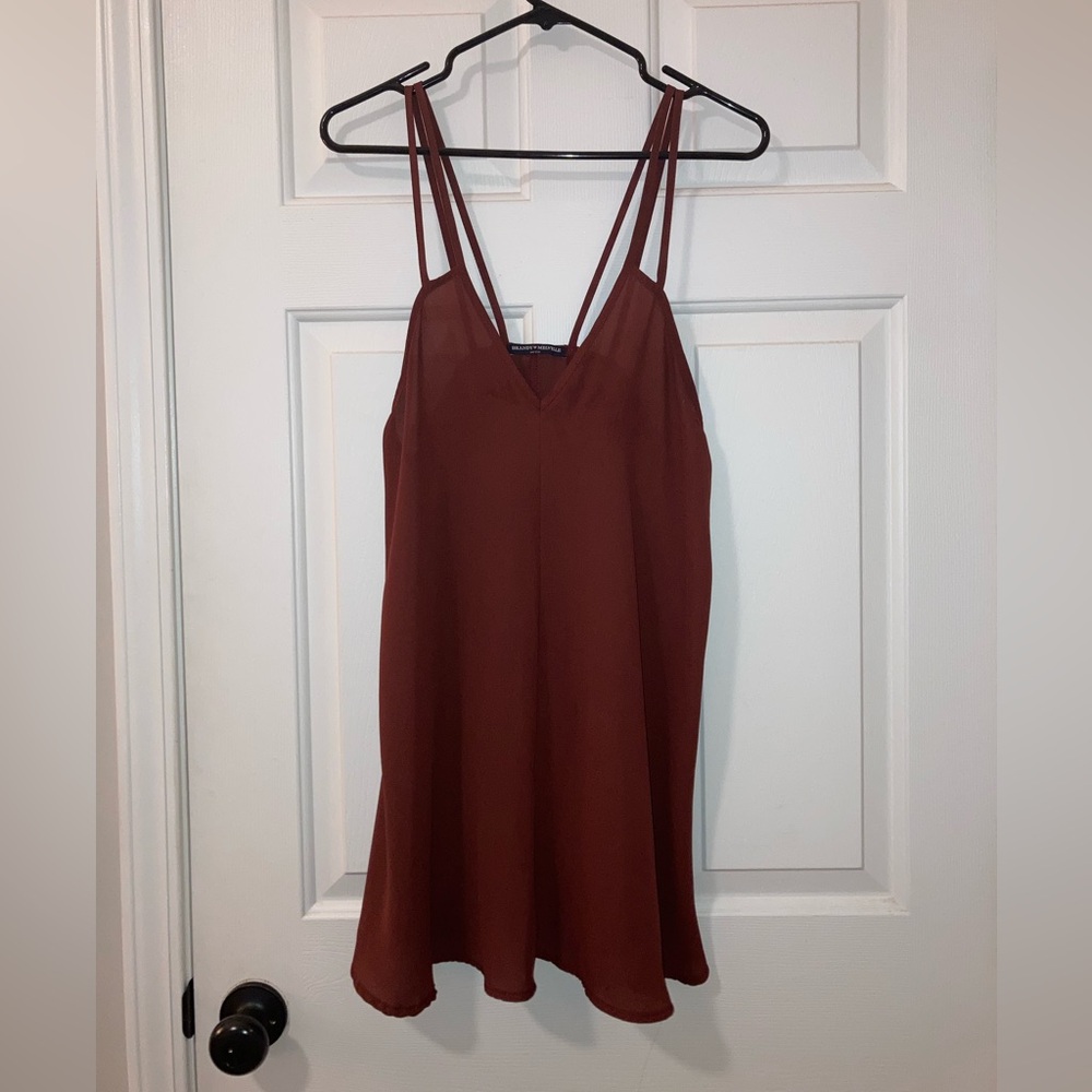 Dark Red Double-Strap V-Neck Slip Dress